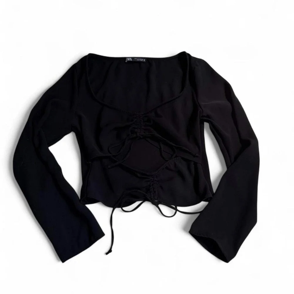 Zara Black Subversive Cut-Out Long Sleeve Top